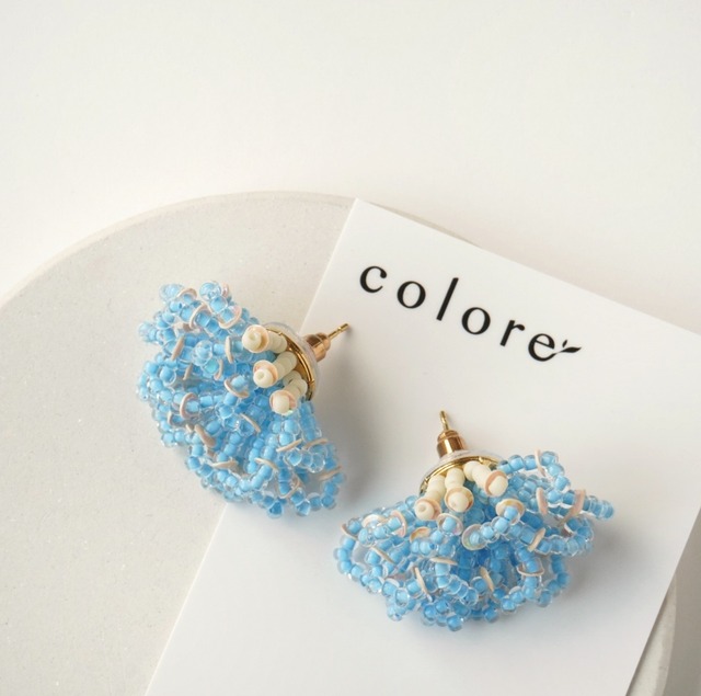 ビーズタッセルピアス・イヤリング｜light blue×pink
