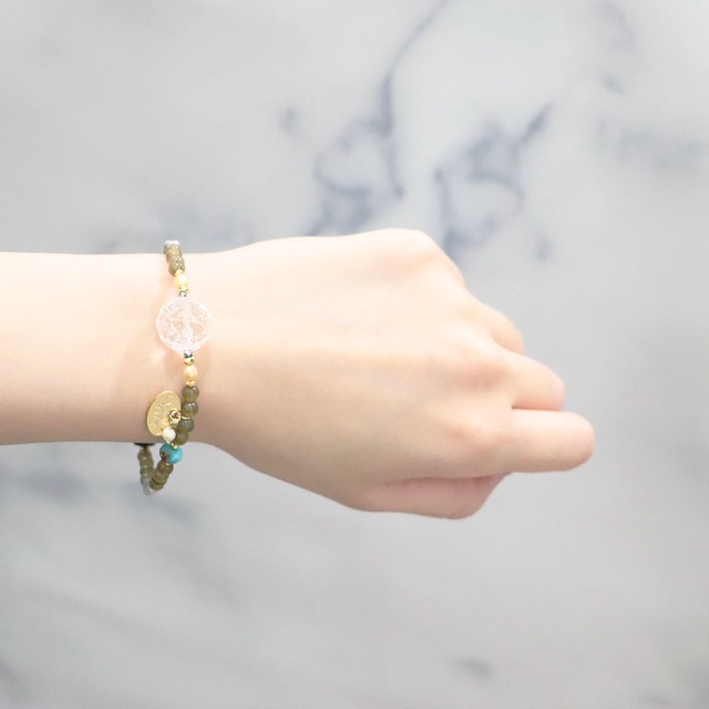 【Shining  Like Stardust】虎牙天珠×ラブラドライト×ターコイズ ブレスレット