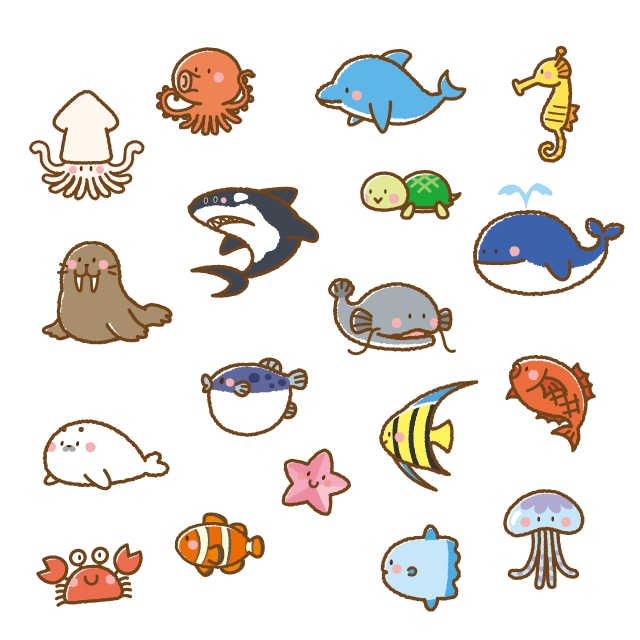 海の生き物18点セット イラストショップくま 商用利用okのかわいいイラストのフリー素材がたくさん 海の生き物18点セット イラストショップくま 商用利用okのかわいいイラストのフリー素材がたくさん