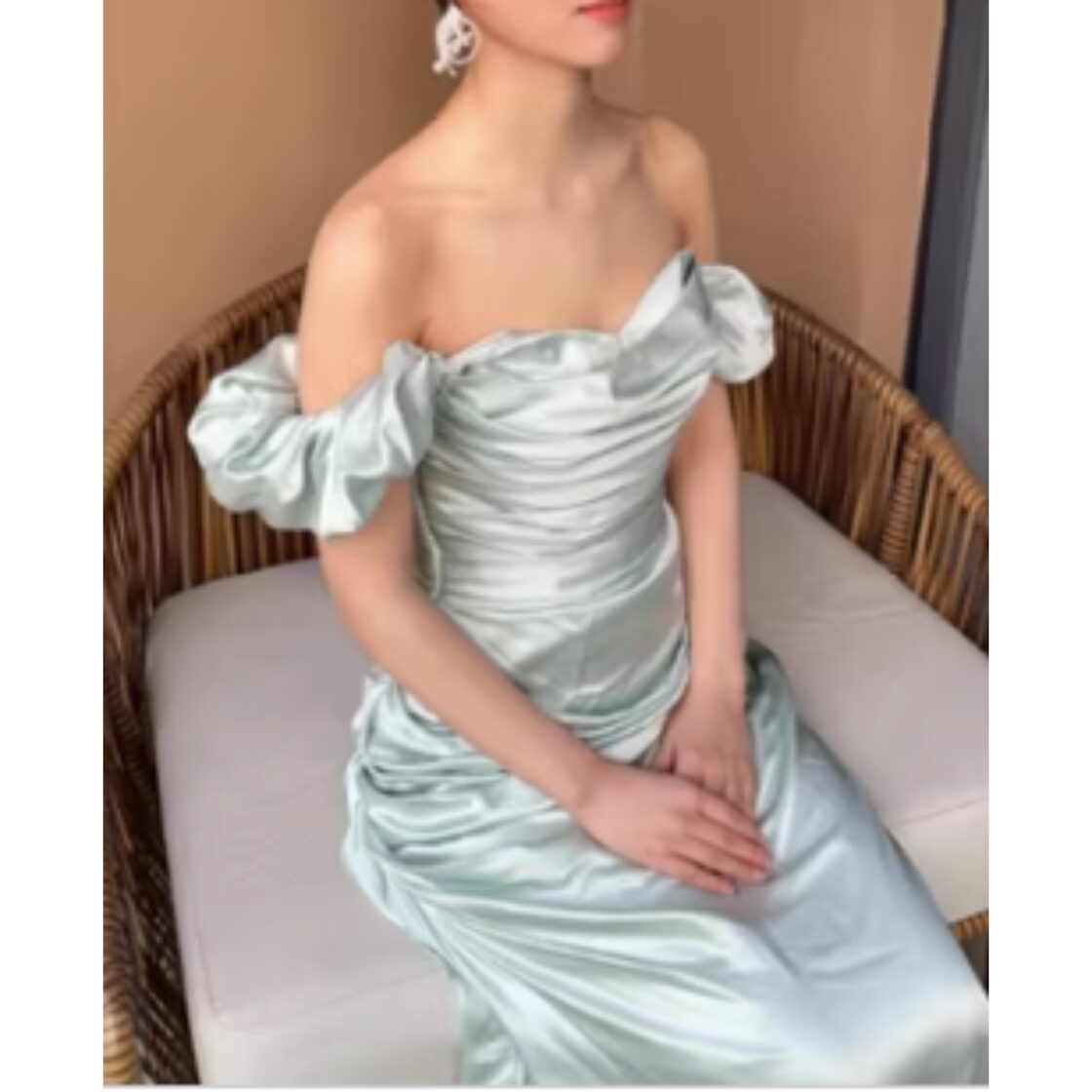 Xiaojunjun オフショルダー パーティードレス ワンピース ブルーグレー  