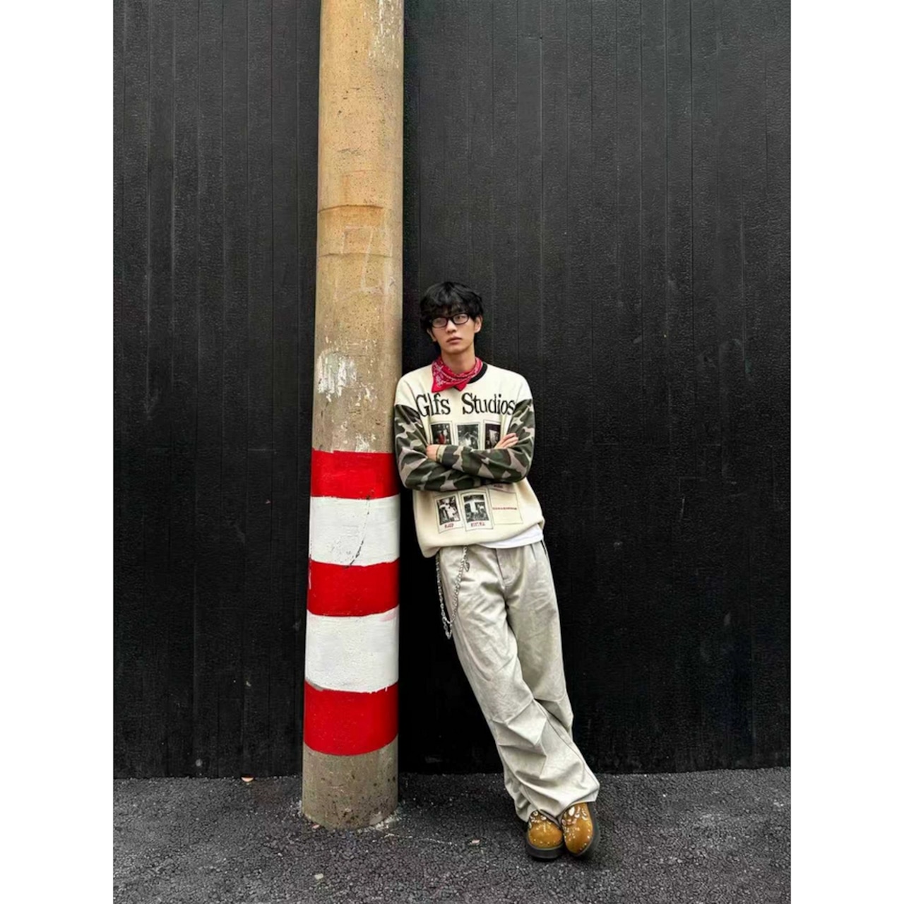 VINTAGE ストリート カモスリーブ ワッフルロングTシャツ T2231