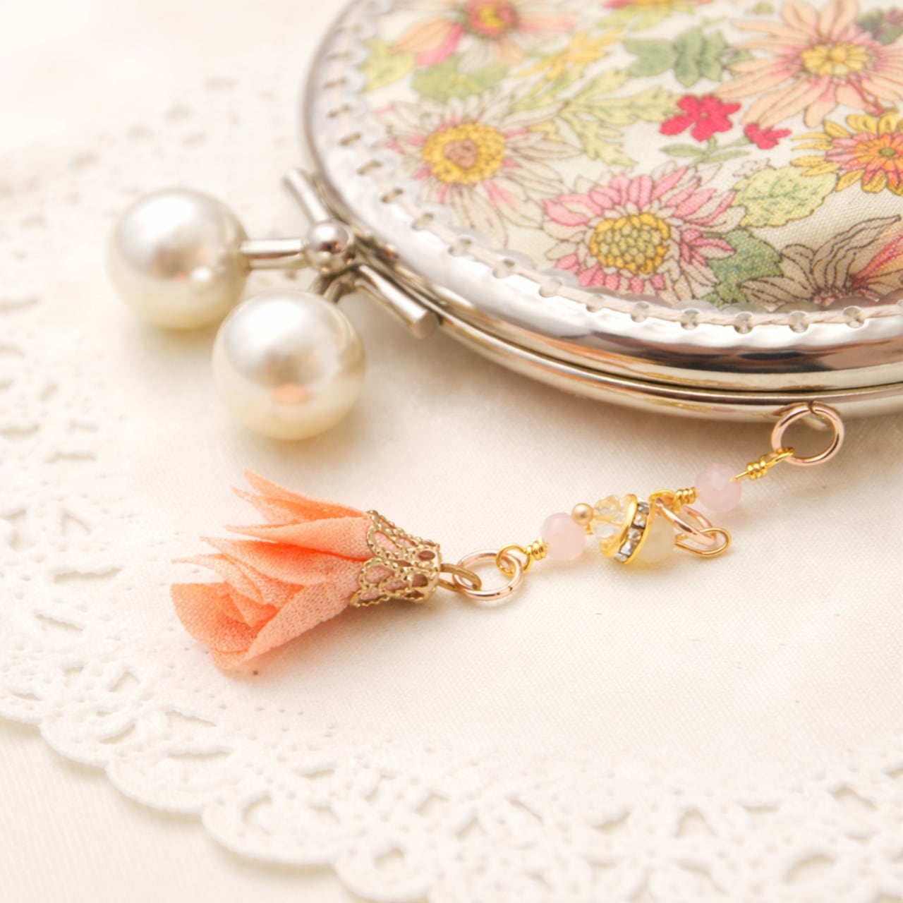 【ハンドメイド】がま口ポーチ・コインケース｜ブルーミング （口金8.5センチ）