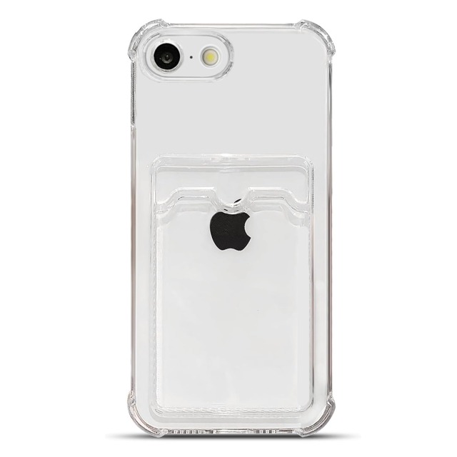 【Pinscher(ピンシャー)】 iPhoneSE用 2020/2022(第2/3世代) iPhone7用 iPhone8用 4.7インチ クリア スマホケース カバー バンパー ポケット ポケット付き カード収納 TPU Qi充電 耐衝撃 エアクッション 擦り傷防止 滑り止め 軽量 薄型 pc001-se-c