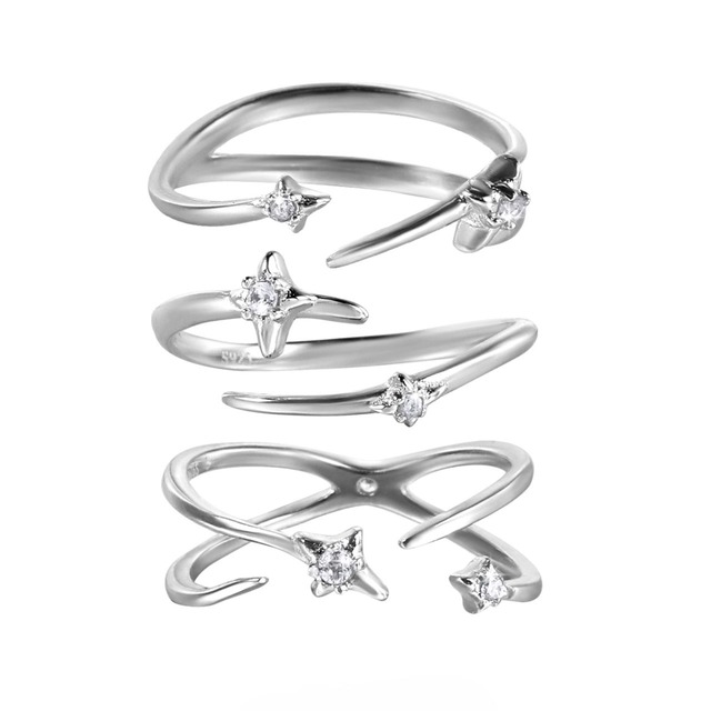 3-Piece adjustable star open ring set C1194