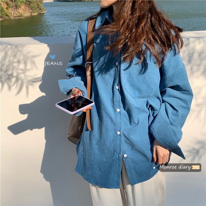 コーデュロイシャツ レディーススタンダードスプリングトップス コート ロング レトロ 春物 モンロー77768908782