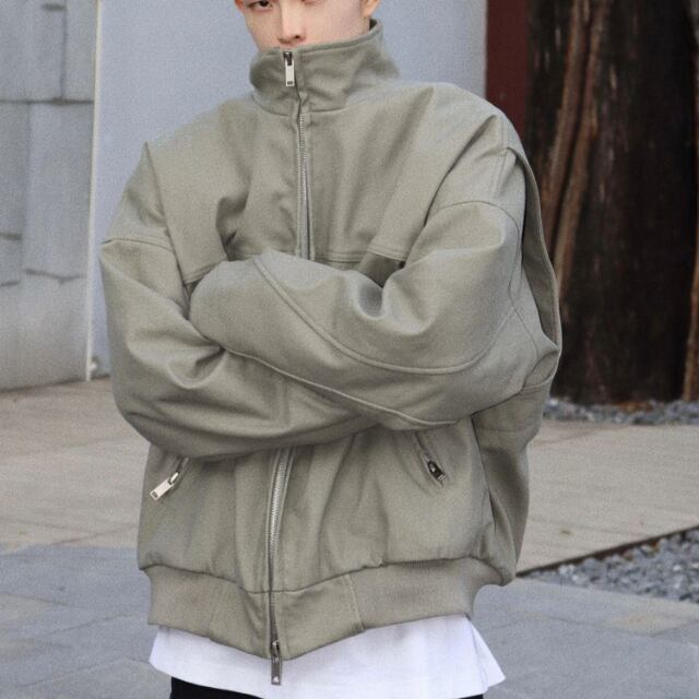 【予約販売】ブルゾン MA-1 アウター アーミー ジップアップ 無地 カーキ ブラック 防寒 ジャケット ショート丈 メンズ カジュアル 男前 こなれ感 お洒落 韓国 トレンド 秋 冬 M/L/XL/2XL