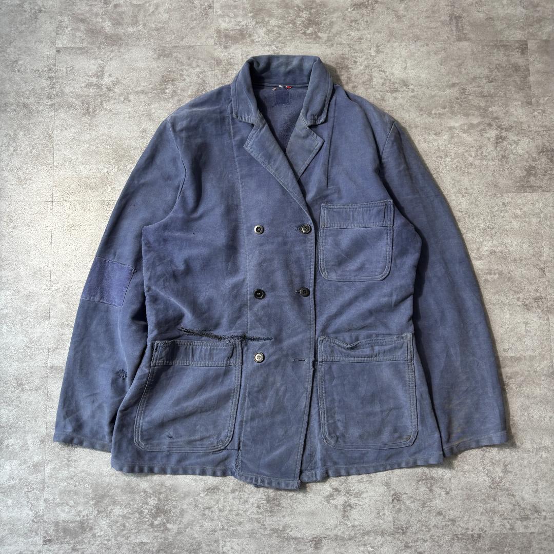 60s 刺繍タグ モールスキン フレンチワークジャケット ダブル / 身幅47