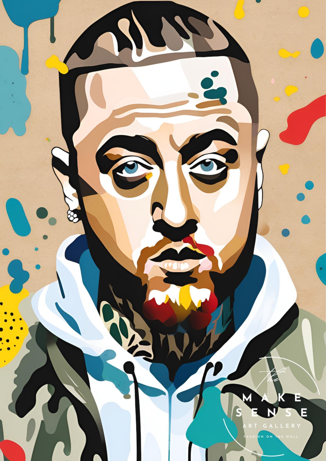 Mac Miller Ⅱ｜伝説的ラッパーを描いたストリートアートポスター｜鮮やかな色彩とメッセージ性が空間を彩るモダンインテリアA4ポスター