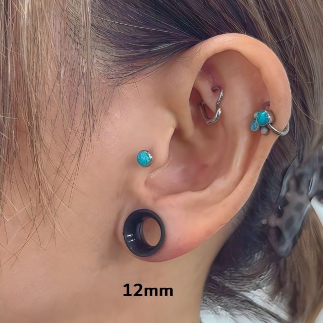 ボディピアス 8g 6g 4g 2g 拡張ピアス ブラック シリコン ダブルフレア
