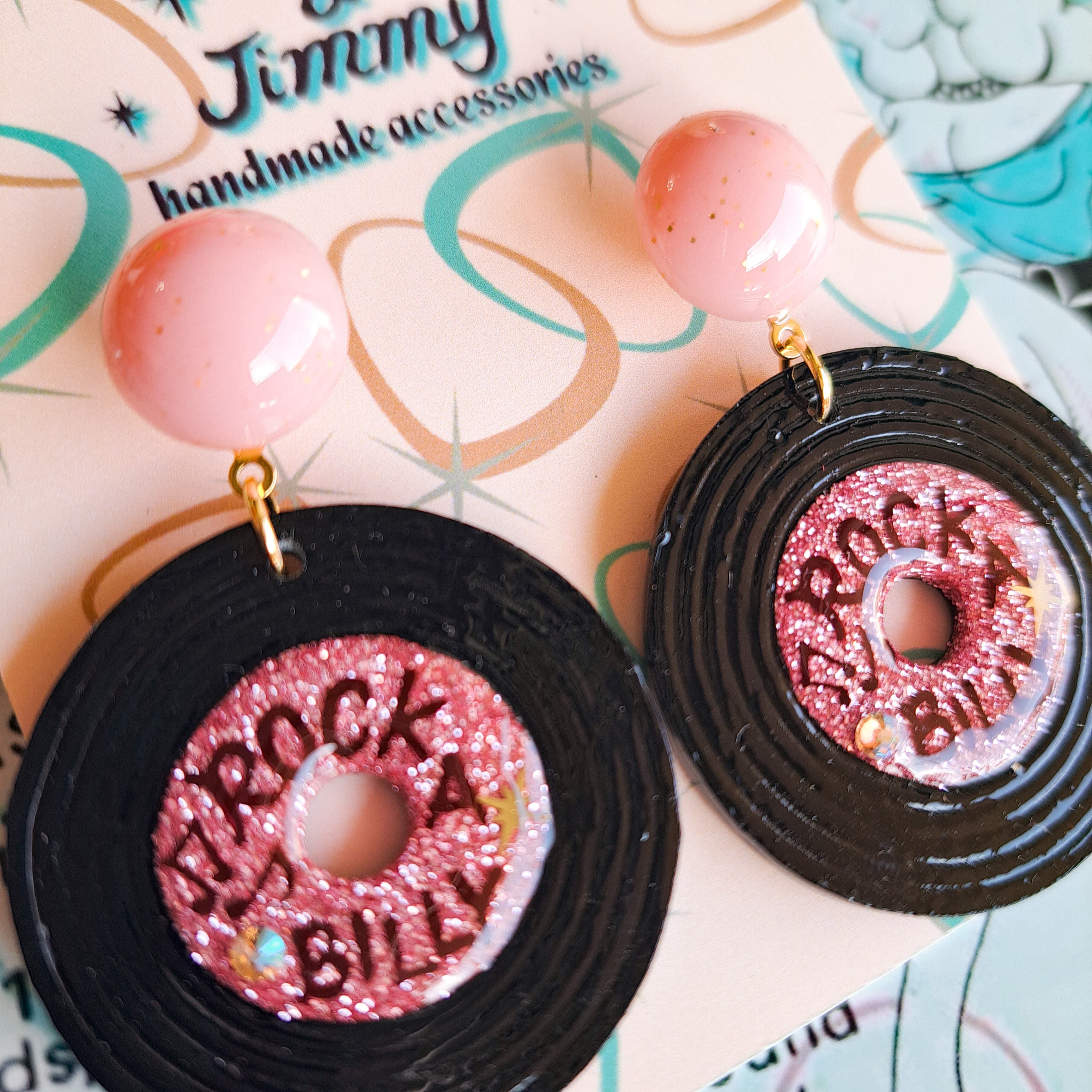 ♬ Pink Rockabilly Record ♬ ピンク レコードピアス・イヤリング