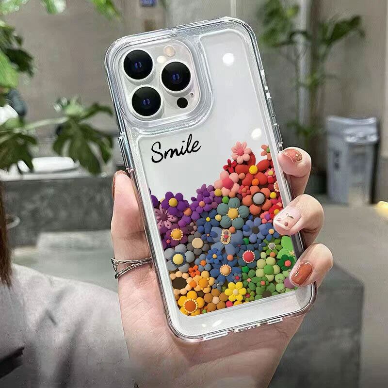 iphone15対応】 おしゃれ 3D フラワーデザイン 透明 スマイル 耐衝撃