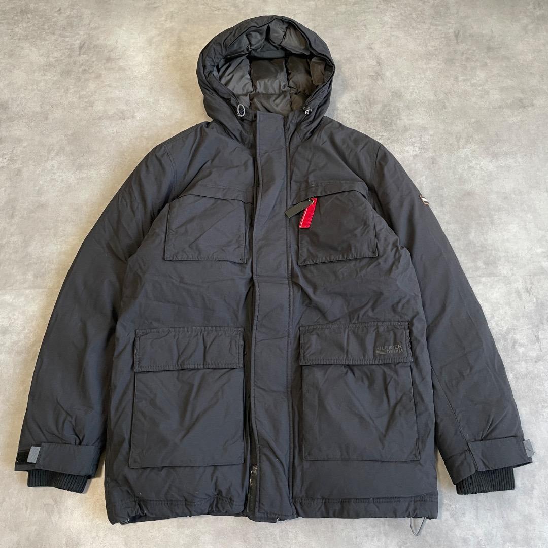 トミーヒルフィガー ダウンジャケット フード 古着 ロゴ L 黒 17382