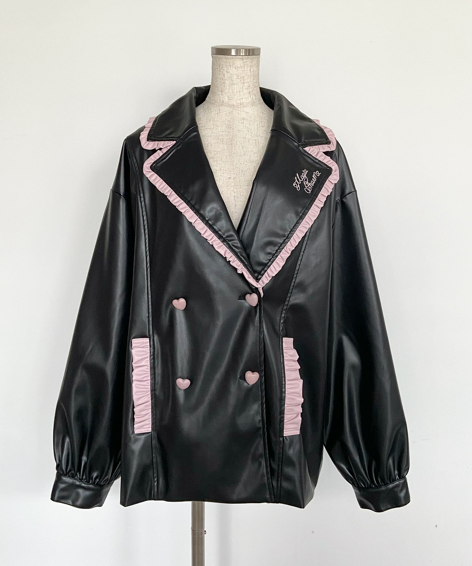 Magia Charm 配色フリル フェイクレザージャケット Ank Rouge ℳ𝒶𝑔𝒾𝒶 𝒞𝒽𝒶𝓇𝓂｜.⋆𝜗𝜚 いちばんかわいい自分になれる、魔法の