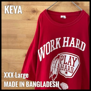 【keya】WORK HARD プリント Tシャツ ロゴ 3XL ビッグサイズ レッド US古着