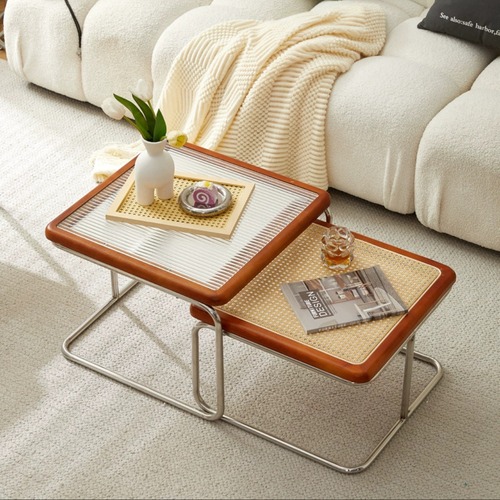 サイドテーブル 木製 ラタン編み ケーン編み ウッドフレーム コーヒーテーブル ナチュラル 北欧風 モダン リビングテーブル ソファテーブル おしゃれ インテリア 籐編み 藤編み カンチレバー