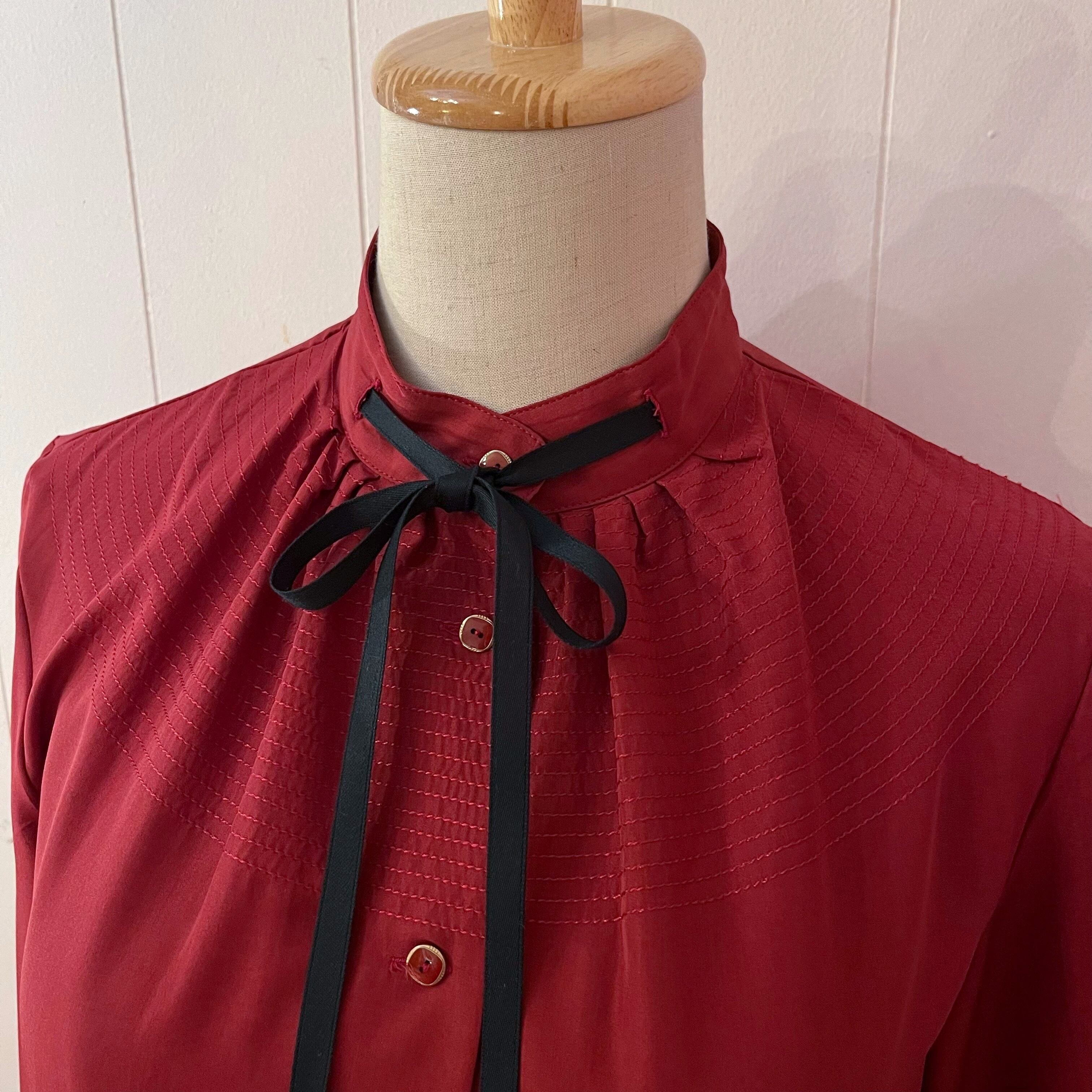 bordeaux black ribbon blouse