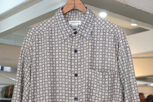 00's Claiborne block-check and crest-pattern rayon Shirt