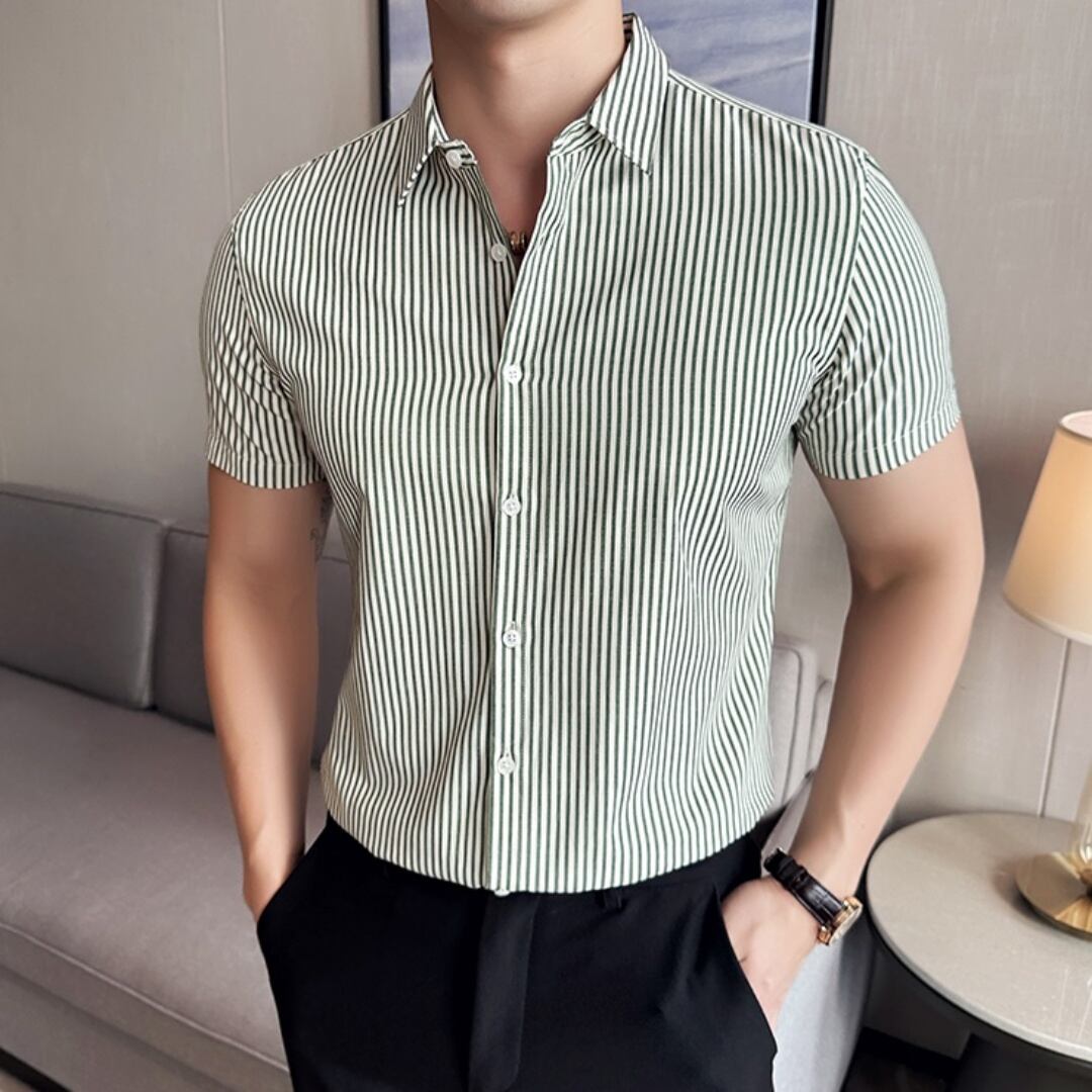 ストライプ スリム半袖シャツ 3カラー A2407