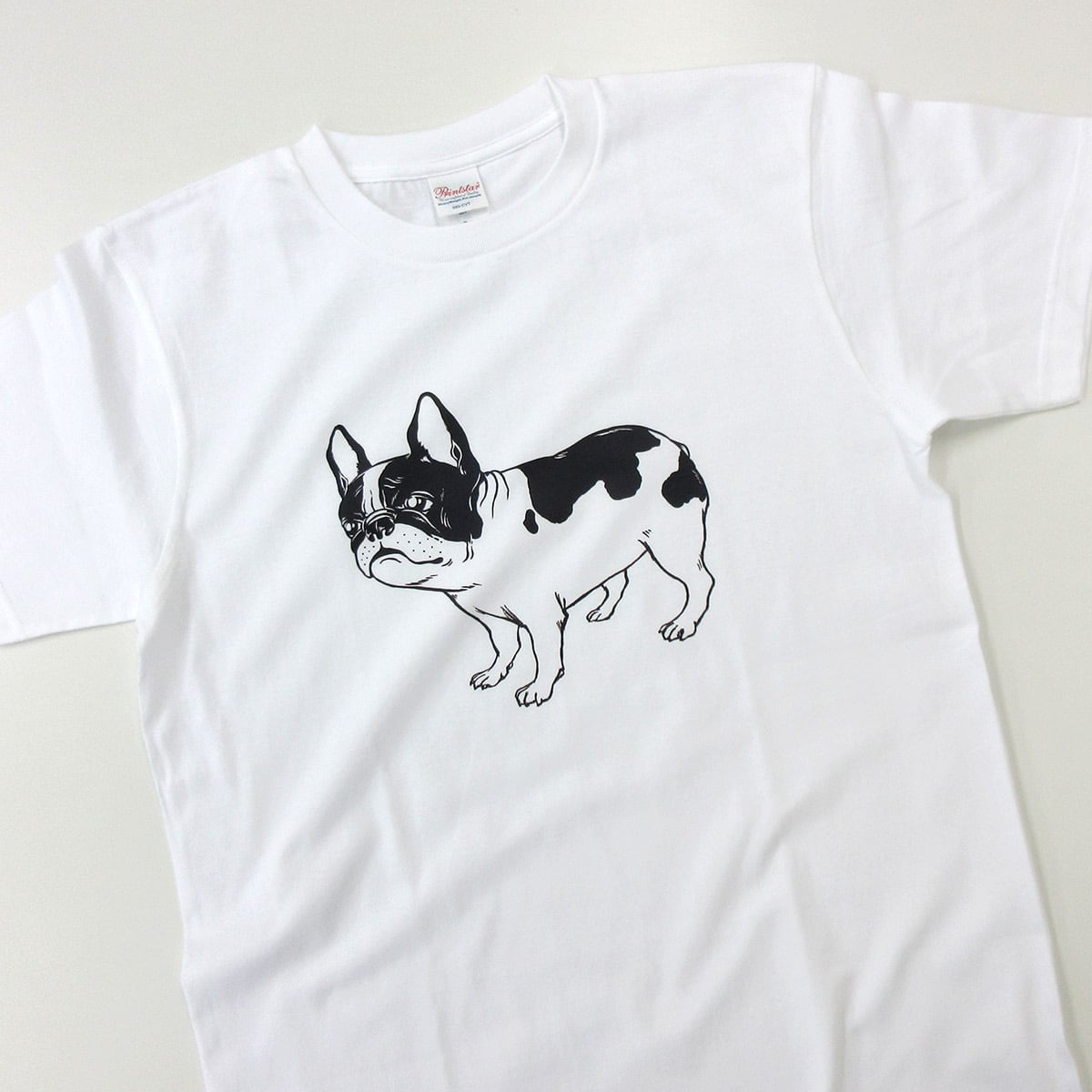 選べるデザイン フレブル 立ち姿ポーズ Tシャツ dog27 イラスト 犬 フレンチブルドッグ パイド or クリーム 夏
