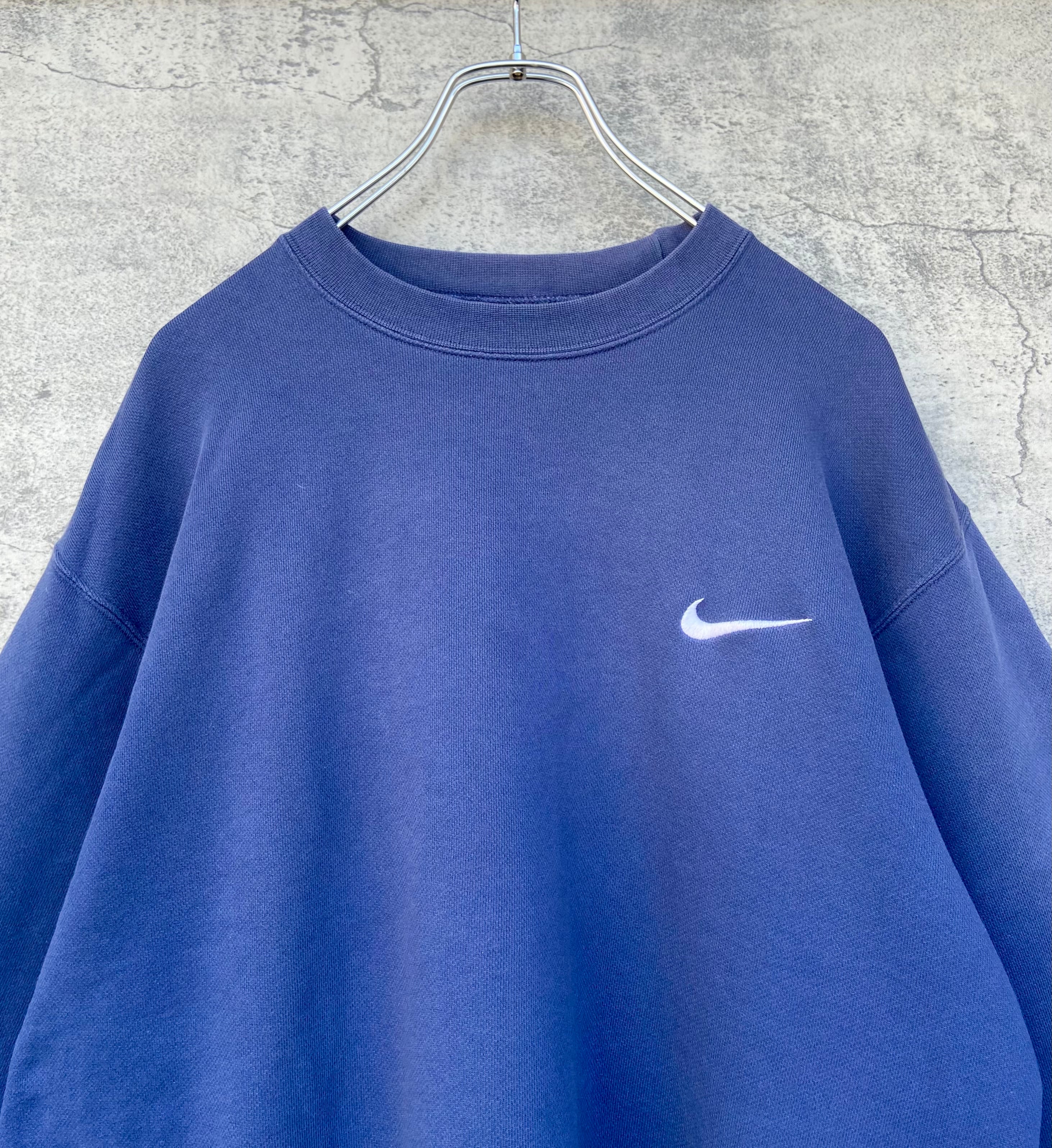 90s NIKE ナイキ 刺繍 スウェット L  紺 スウォッシュロゴ