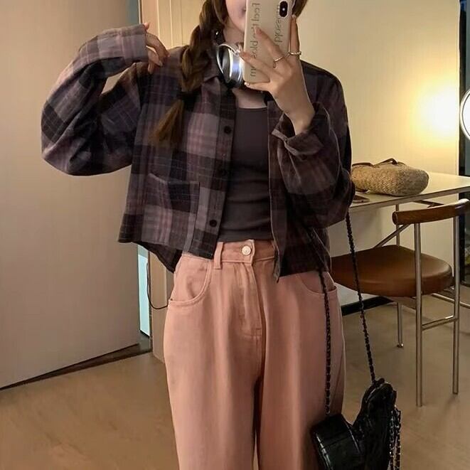 ブロックチェッククロップドシャツ