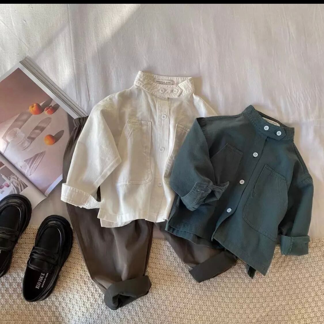 バンドカラーコットンシャツ》》》》》海外子供服 プチプラ ユニセックス 男の子 ユニセックス ボーイ ガール ナチュラル