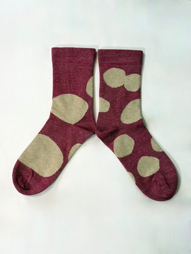yahae・Organic Cotton Rubber Free Natural Dot Socks・Red　4-4035-22