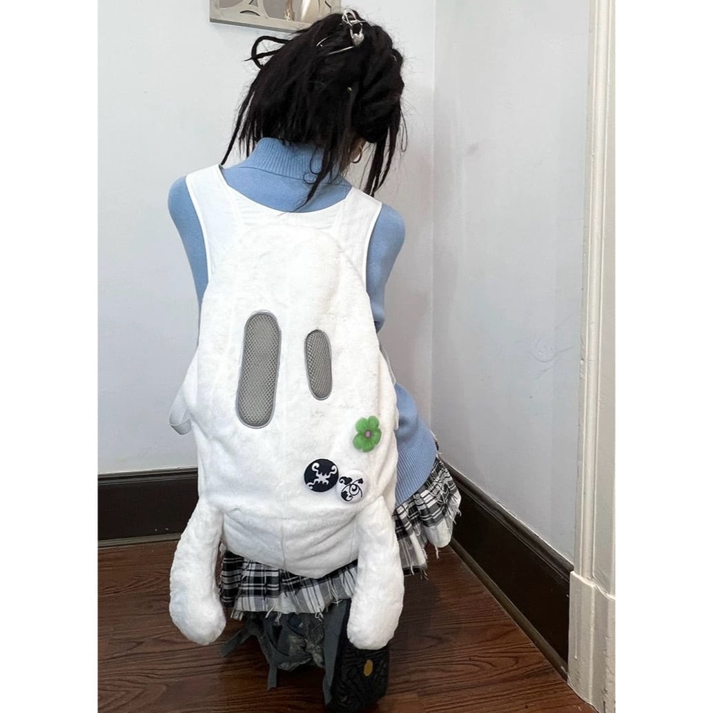 nit alcove] Cotton-filled black and white dual-shoulder backpack