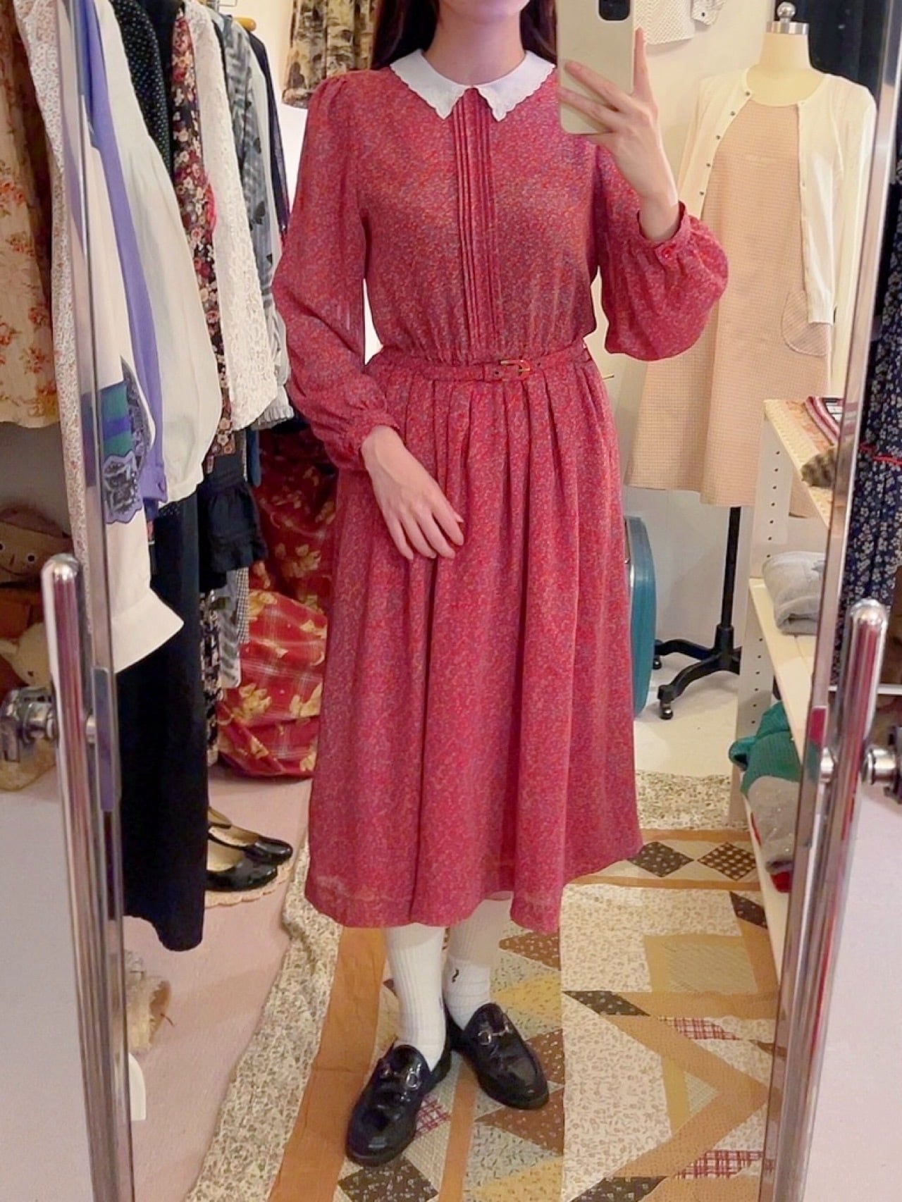 white scallop collar mini flower one-piece