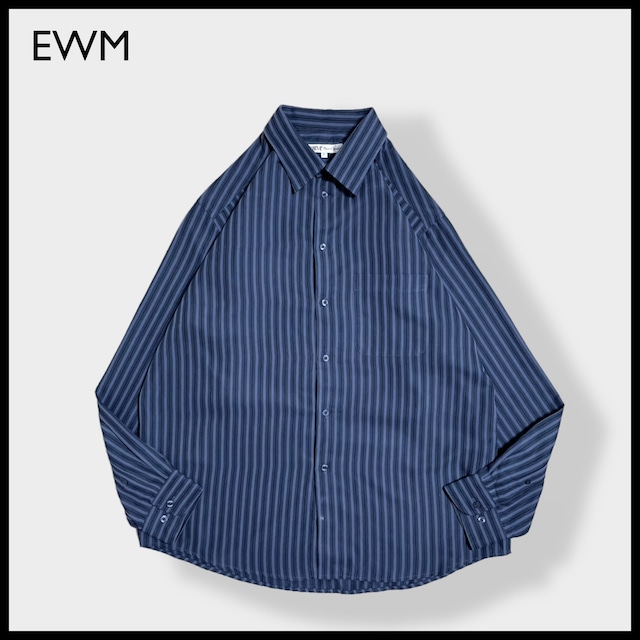【EWM】ストライプシャツ  ポリシャツ 柄シャツ 長袖 L ビッグサイズ カジュアルシャツ US古着