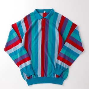 【極美品】70s Knit polo sweater Big size Vintage made in Italy  /  70年代 ヴィンテージ イタリア製 コットン アクリル ニット ポロ セーター サイズ50 実寸L ミントコンディション
