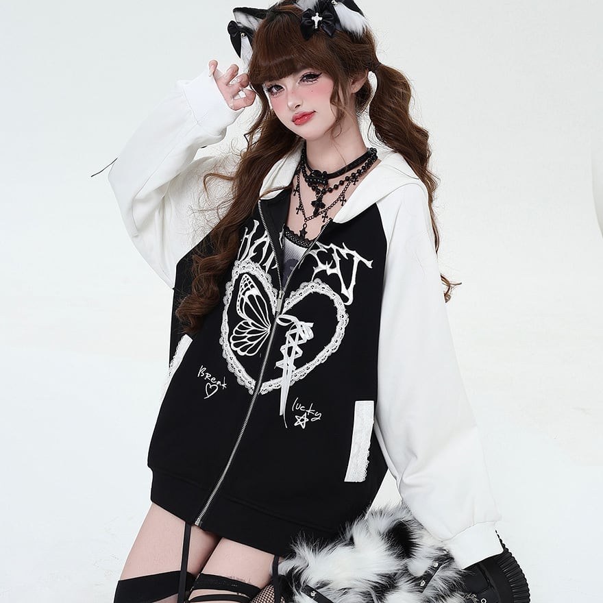 SEASONZ パーカー スウェットジャケット 長袖 ルーズ ZIP リボン