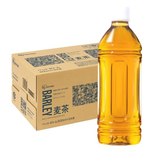 アイリスオーヤマ(IRIS OHYAMA) 麦茶 ラベルレス 500ml ×24本 むぎ茶 国産大麦 ペットボトル ケース ボトル 500ミリリットル 国内製造 おちゃ