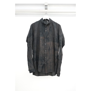 [D.HYGEN] (ディーハイゲン) ST102-0424S Uneven Dyed Linen x Rayon Cut-Off Band Collar Shirt