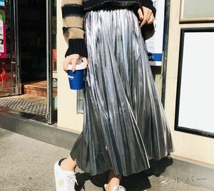 ★送料無料★フリ－☆メタリック光沢プリ－ツスカ－ト(SKN9553)