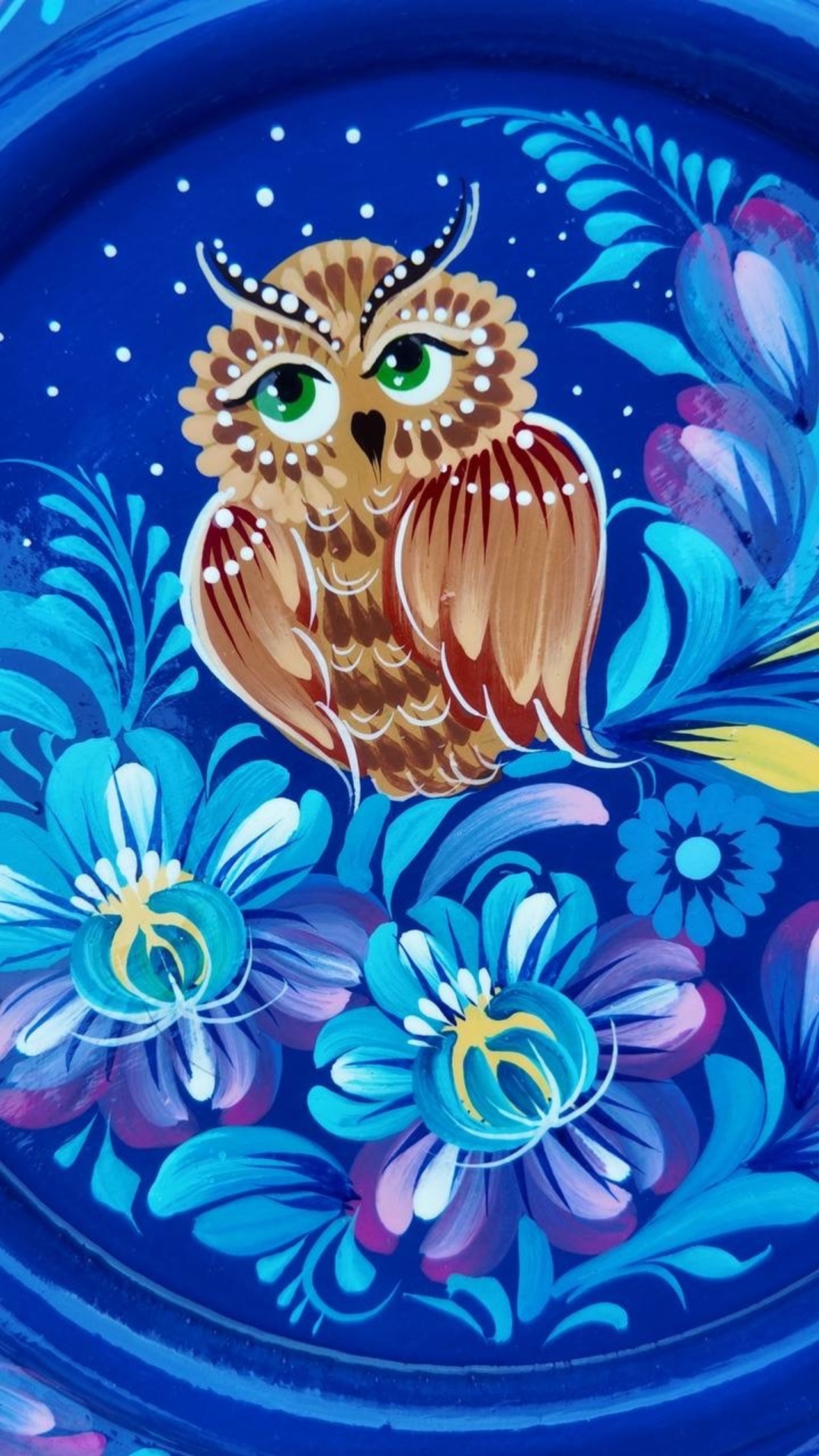 ペトリキウカ塗りのプレート　梟 （ティモシェンコ作）16cm - 5