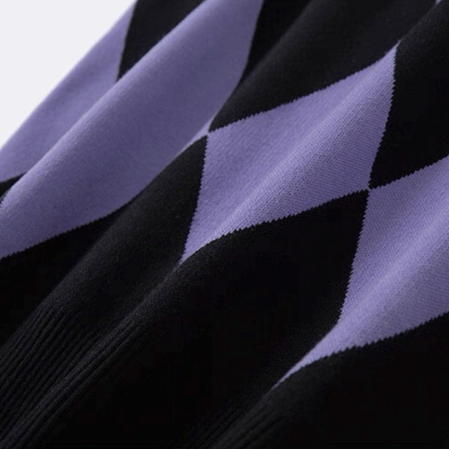 Bold argyle knit sweater C1410