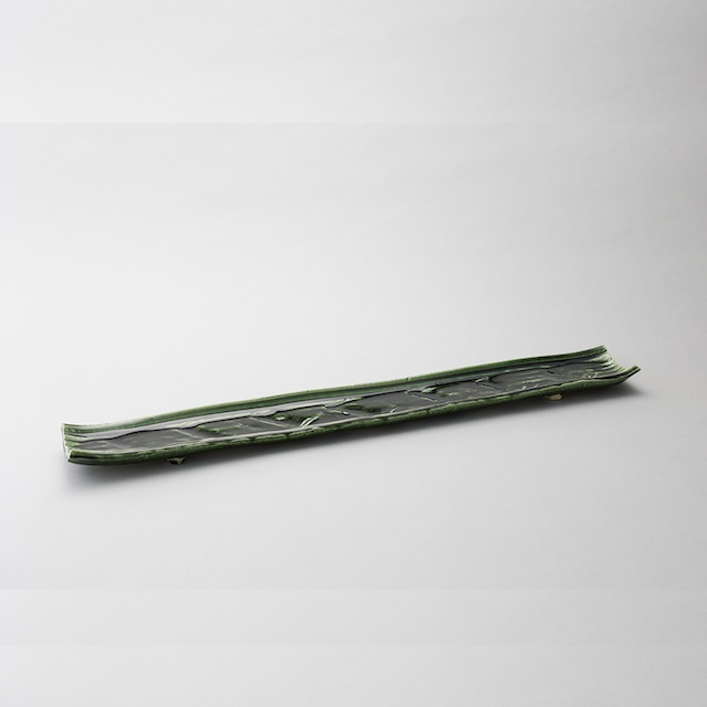 【293】 角絞長皿 小野村起作 送料大型商品 縦幅11cm 横幅75cm 高さ6cm 1500g 織部 東洲窯