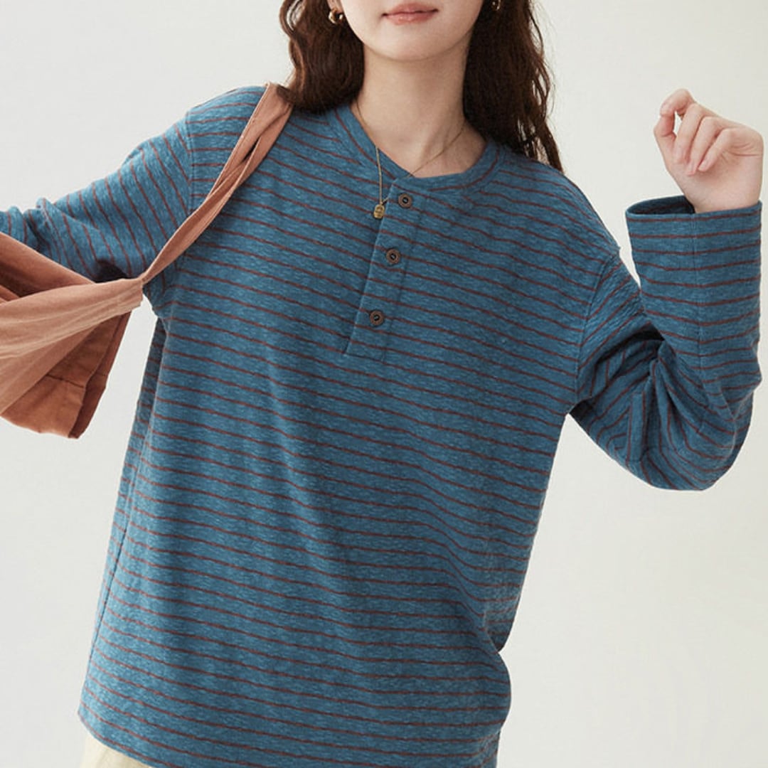 striped pullover with button detail