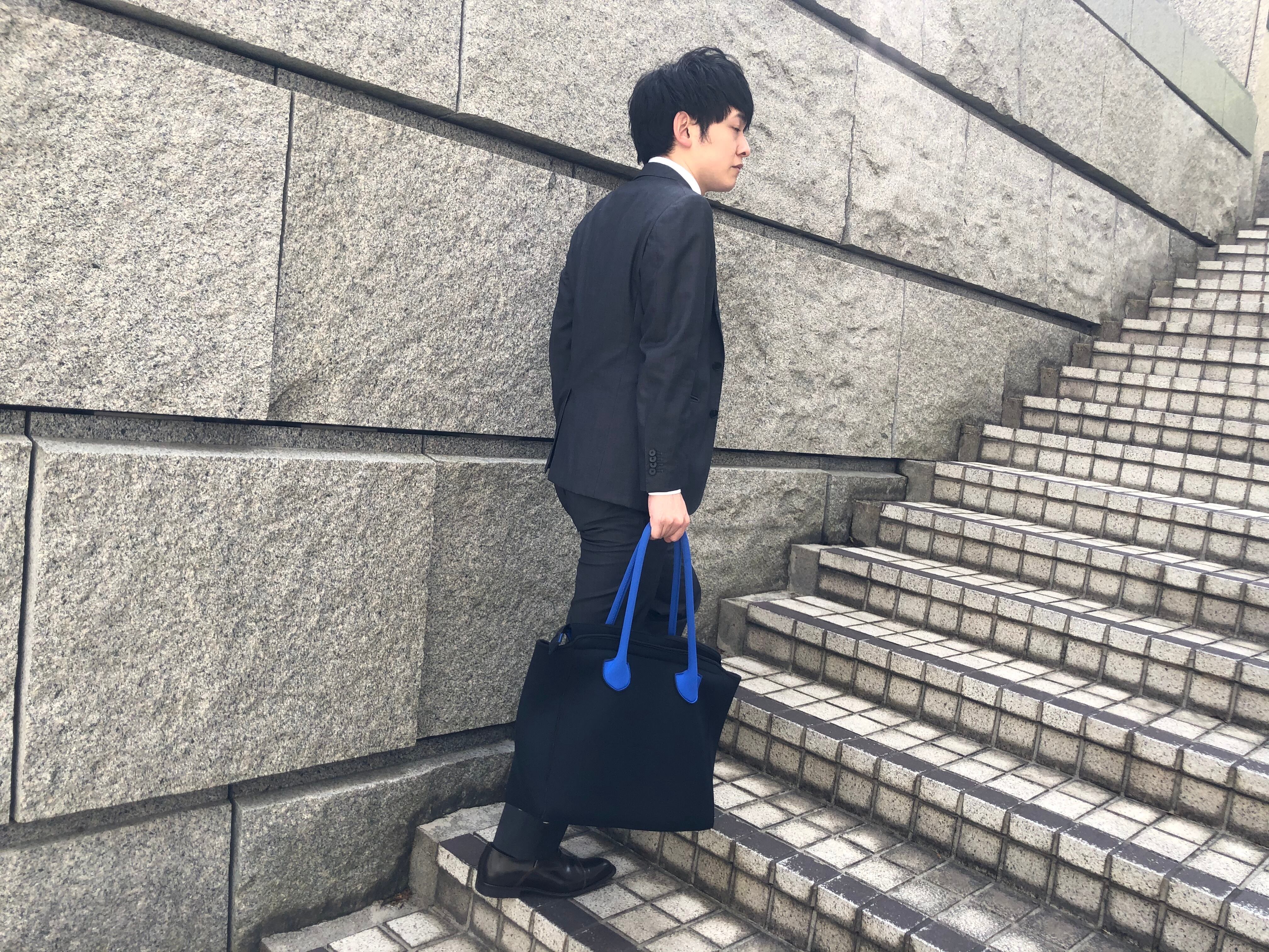 持ち手-黒・内側-青】トートバッグ|軽い|洗える|ビジネスバッグ|マザー