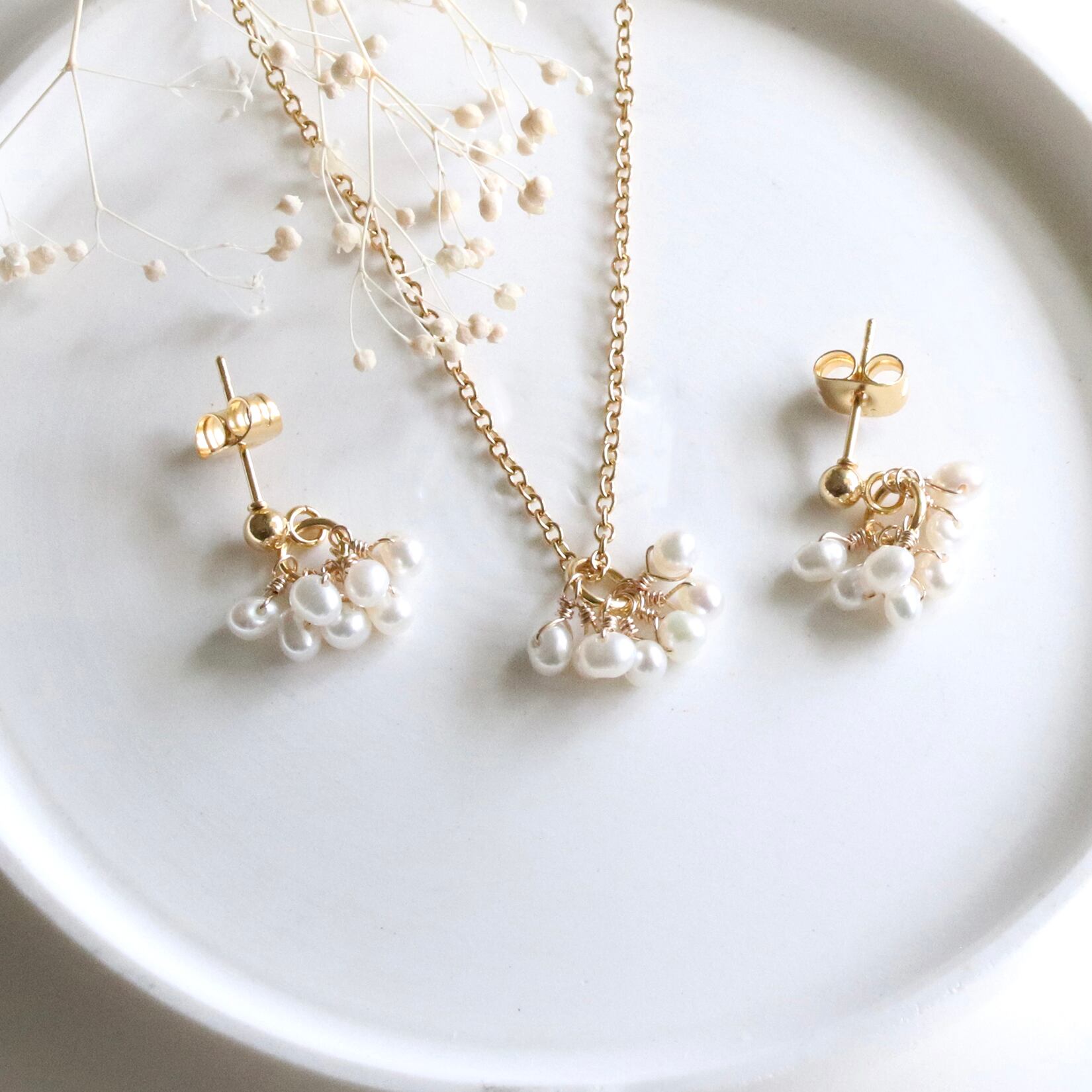 青りんごの天然石 ピアス＆ネックレスセット｜14Kgf アレルギー対応