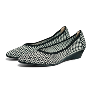 ニットウェッジパンプス ブラック千鳥 knit wedge pumps Black houndstooth 254-S-4