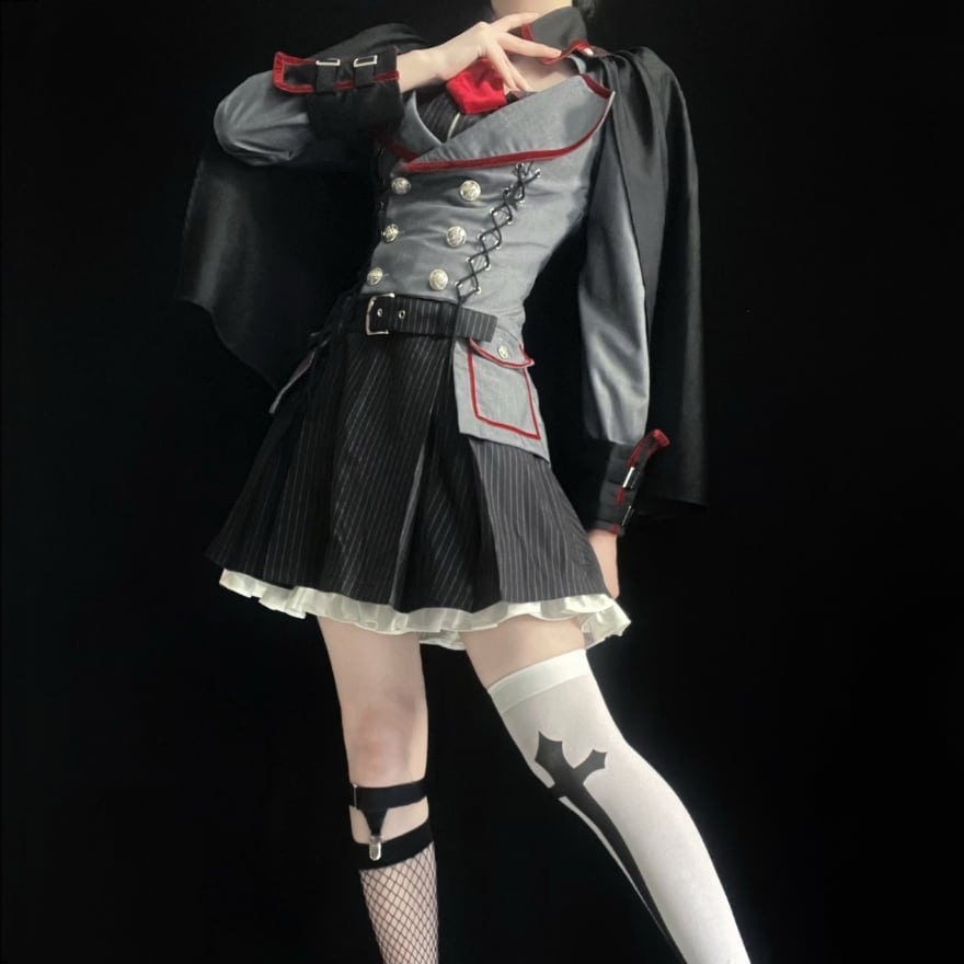ミリタリーロリィタ ダブルボタン軍服風ロリータフェイクツーピース