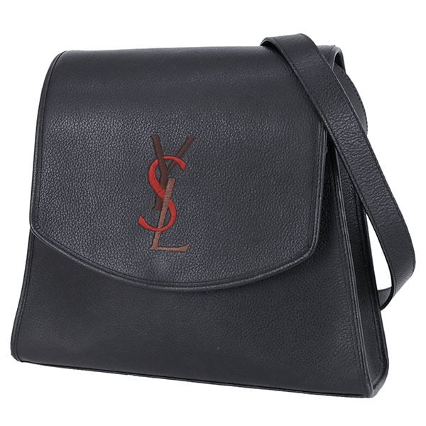 極 美品 イヴサンローラン YSL ロゴ レザー ショルダーバッグ ブラック Vintage SAINT LAURENT サンローラン YSLロゴ ショルダーバッグ