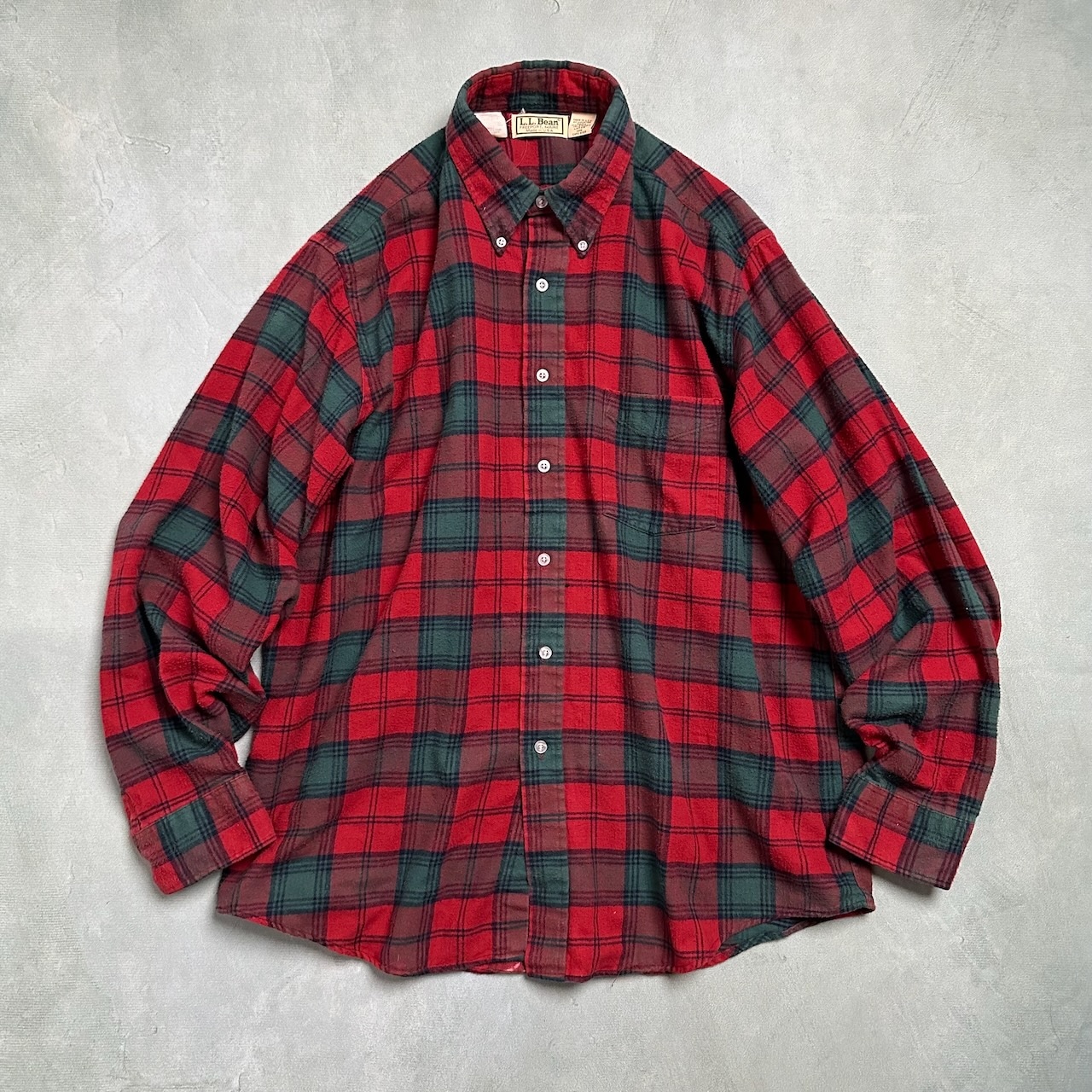 90s USA製 L.L.Bean ライトネルシャツ エルエルビーン チェック ボタンダウン 長袖シャツ レッド 古着