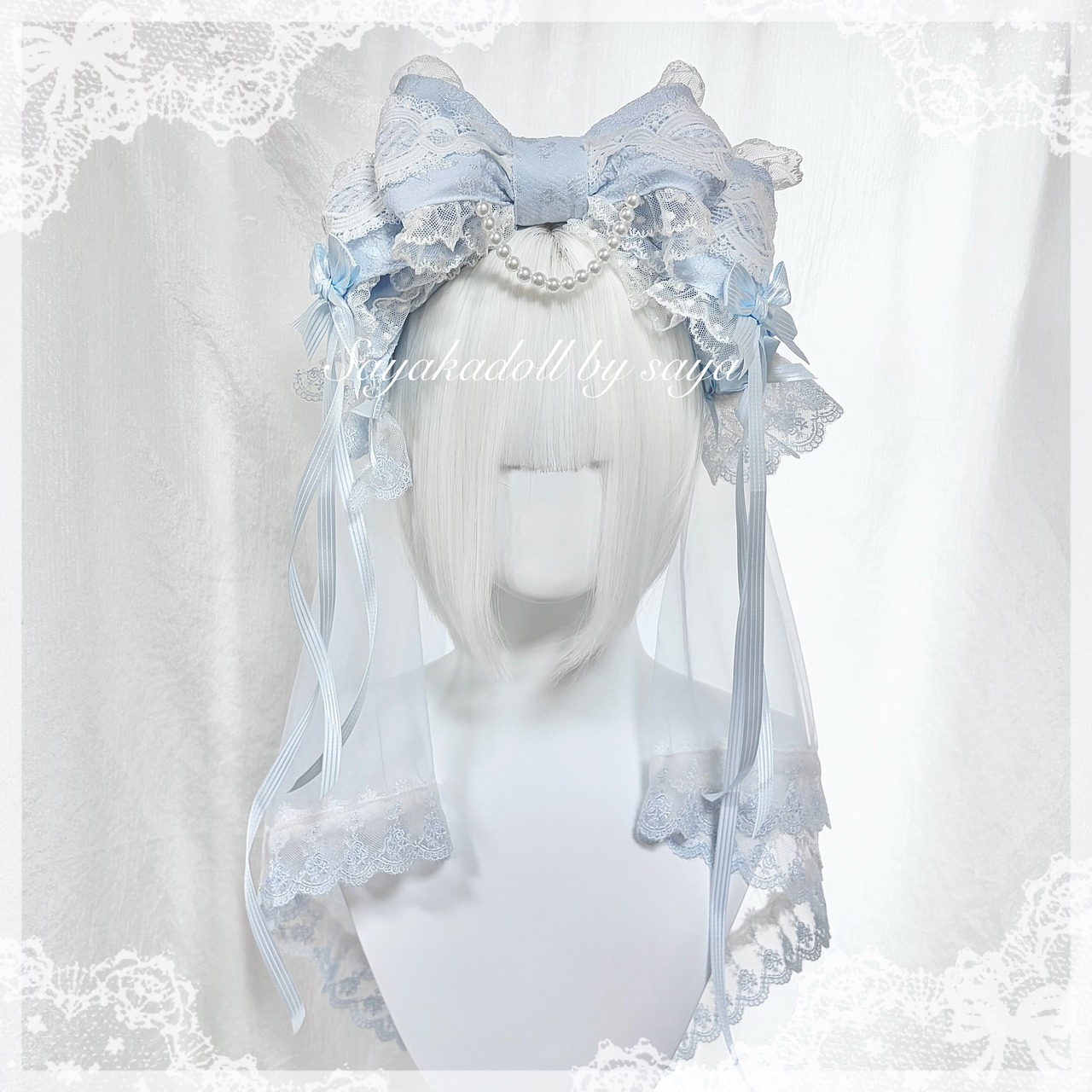 ♡【全4色】2点set MAID 雫すずらん フリルレース ベール付きリボンカチューシャ light green ♡