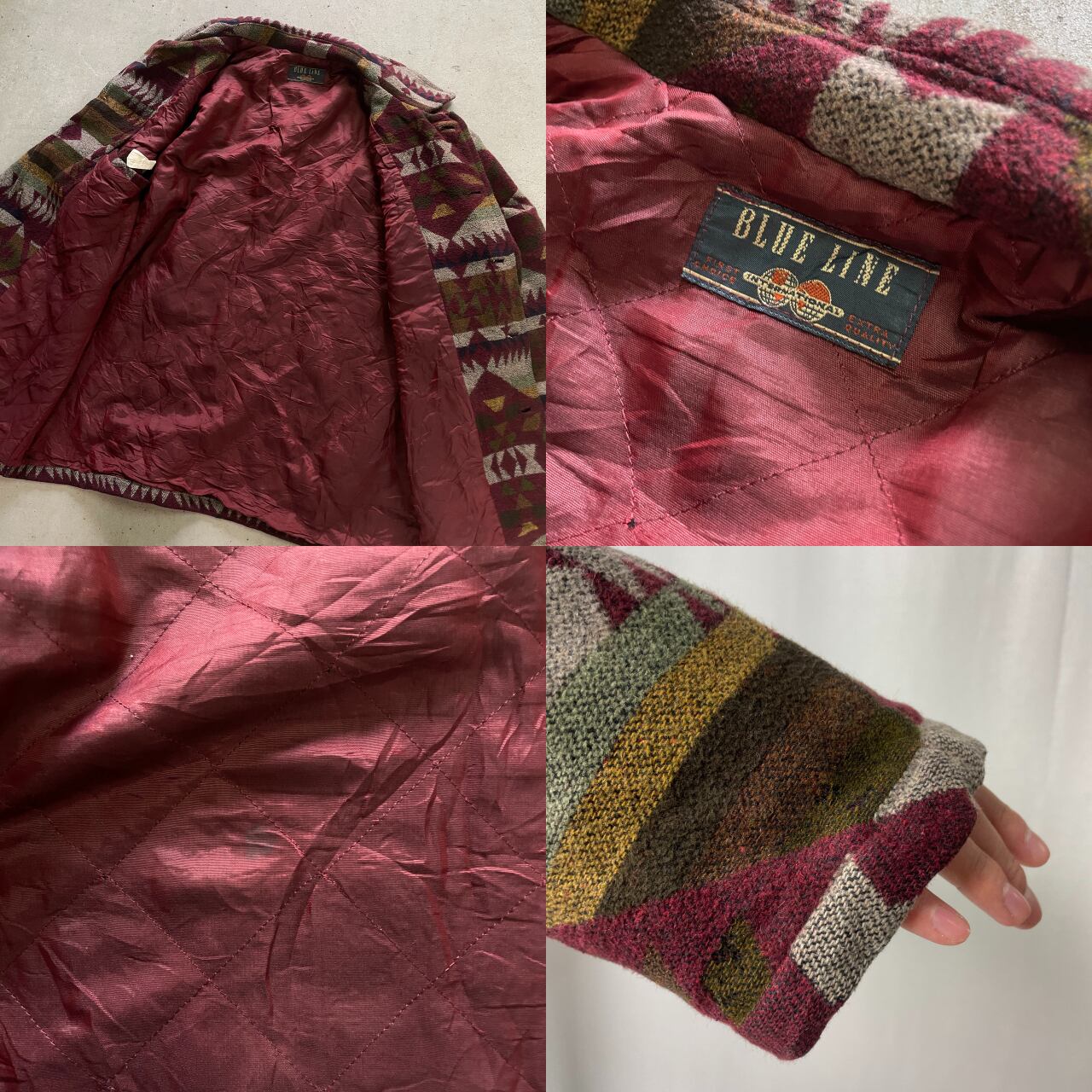 BLUE LINE ウールジャケット ネイティブ柄 メンズXL相当 古着 レッド