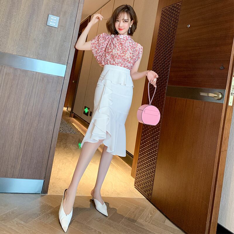 カラースリーブフローラルシャツ スカート レディース 花柄 MIUCO19005690167