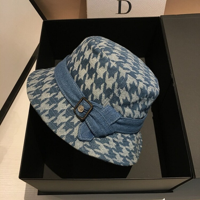 Houndstooth denim bucket hat　M968