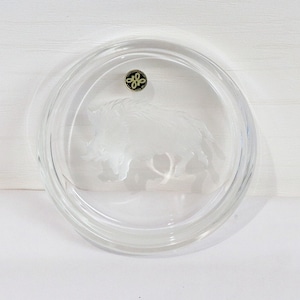 HOYA・クリスタル・ガラス彫刻皿・猪・小物入れ・灰皿・No.200321-121・梱包サイズ60